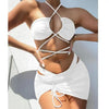 Halter Hollow Cross Bikinis Set Swimsuit Women's New Solid Two-Piece Swimwear Two Piece Swimsuit Halter Crisscross Cut Out Bikini Wrap Top with High Waist Bottom Beach Swimwear Summer Beachwear Woman Bath Bathing Suit by Stevvex