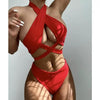 Halter Hollow Cross Bikinis Set Swimsuit Women's New Solid Two-Piece Swimwear Two Piece Swimsuit Halter Crisscross Cut Out Bikini Wrap Top with High Waist Bottom Beach Swimwear Summer Beachwear Woman Bath Bathing Suit by Stevvex