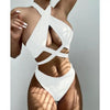 Halter Hollow Cross Bikinis Set Swimsuit Women's New Solid Two-Piece Swimwear Two Piece Swimsuit Halter Crisscross Cut Out Bikini Wrap Top with High Waist Bottom Beach Swimwear Summer Beachwear Woman Bath Bathing Suit by Stevvex