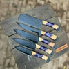 5-Piece Chef Knife Set with Hammered Black Blades, Purple Resin & Olive Wood Handles by JW SteelCrafts