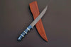 Handcrafted Damascus Steel Fish Fillet Knife with Blue Pakka Wood Handle and Leather Sheath by JW SteelCrafts