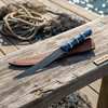 Handcrafted Damascus Steel Fish Fillet Knife with Blue Pakka Wood Handle and Leather Sheath by JW SteelCrafts