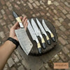 5-Piece Damascus Chef Knife Set – Camel Bone and Black Micarta Handles by JW SteelCrafts