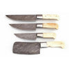 4-Piece Damascus Kitchen Knife Set — Chef, Slicer, Utility & Cleaver with White Camel Bone Handles & Steel Bolsters | JW Steel Crafts by JW SteelCrafts