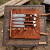Hand-Forged Damascus Chef Knife Set with Leather Roll & Sharpening Rod - Rosewood Handle Collection by JW SteelCrafts