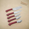 6-Piece Damascus Kitchen Knife Set — Bread, Chef, Santoku, Utility, Boning & Paring with Red Wood Handles by JW SteelCrafts