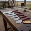 6-Piece Damascus Kitchen Knife Set — Bread, Chef, Santoku, Utility, Boning & Paring with Red Wood Handles by JW SteelCrafts
