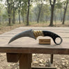 Handmade Damascus Karambit Knife with Horn Handle and Finger Ring by JW SteelCrafts
