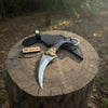 Handmade Damascus Karambit Knife with Horn Handle and Finger Ring by JW SteelCrafts