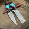 Handmade Damascus Skinner 7”–8” Knife Set Cowboy Ranch Blades Turquoise Handle with Sheath by JW SteelCrafts