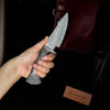 Handmade Bobcat Hunting Knife 8” Damascus Steel Fixed Blade Gray Pakka Wood Handle by JW SteelCrafts