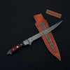 Handmade 13 Inch Overall Damascus Steel Fillet Knife – Full Tang Fishing Knife with Hardwood Handle and Leather Sheath. by JW SteelCrafts