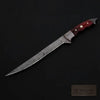 Handmade 13 Inch Overall Damascus Steel Fillet Knife – Full Tang Fishing Knife with Hardwood Handle and Leather Sheath. by JW SteelCrafts