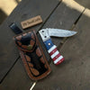 Patriot Damascus Folding Knife 7” opened – American Flag Handle with Leather Sheath by JW SteelCrafts