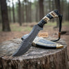 Tracker Knife Damascus Steel Multi Edge Blade With Leather Sheath by JW SteelCrafts