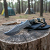 Tracker Knife Damascus Steel Multi Edge Blade With Leather Sheath by JW SteelCrafts