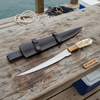 Handmade 13 Inch Fillet Knife with Engraved Bone and Wood Handle, Full Tang Fishing Knife with Leather Sheath by JW SteelCrafts