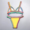 Handmade Women Bikini Crochet Knit Swimwear Halter Patchwork Bathing Suit Women's Swimsuit Strappy Side 2 Piece Bikini Set Triangle Beach Swimwear by Stevvex