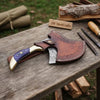 Damascus Steel Bushcraft Axe with Hardwood Handle & Leather Sheath by JW SteelCrafts