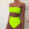High Waist Bikini Black Swimwear Women Swimsuit High Leg Bikinis Set Women High Waist Bandeau Bikini Set Strapless 2 Piece Bathing Suit Swimsuits Tie Wrap Swimsuits Swimming for Bathing Suit Woman Swimsuits by Stevvex