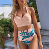 High Waist Bikini Leaf Print Swimsuit Women Push Up Swimwear Female Halter Bathing Suit Vintage Swimming Suit Women Vintage Underwire High Waist Swimsuit Two Pieces Halter Lace Up Adjustable Bikini Top by Stevvex