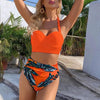 High Waist Bikini Leaf Print Swimsuit Women Push Up Swimwear Female Halter Bathing Suit Vintage Swimming Suit Women Vintage Underwire High Waist Swimsuit Two Pieces Halter Lace Up Adjustable Bikini Top by Stevvex