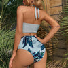 High Waist Bikini Leaf Print Swimsuit Women Push Up Swimwear Female Halter Bathing Suit Vintage Swimming Suit Women Vintage Underwire High Waist Swimsuit Two Pieces Halter Lace Up Adjustable Bikini Top by Stevvex
