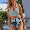 High Waist Bikini Leaf Print Swimsuit Women Push Up Swimwear Female Halter Bathing Suit Vintage Swimming Suit Women Vintage Underwire High Waist Swimsuit Two Pieces Halter Lace Up Adjustable Bikini Top by Stevvex
