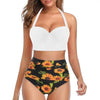 High Waist Bikini Leaf Print Swimsuit Women Push Up Swimwear Female Halter Bathing Suit Vintage Swimming Suit Women Vintage Underwire High Waist Swimsuit Two Pieces Halter Lace Up Adjustable Bikini Top by Stevvex