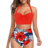 High Waist Bikini Leaf Print Swimsuit Women Push Up Swimwear Female Halter Bathing Suit Vintage Swimming Suit Women Vintage Underwire High Waist Swimsuit Two Pieces Halter Lace Up Adjustable Bikini Top by Stevvex