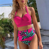 High Waist Bikini Leaf Print Swimsuit Women Push Up Swimwear Female Halter Bathing Suit Vintage Swimming Suit Women Vintage Underwire High Waist Swimsuit Two Pieces Halter Lace Up Adjustable Bikini Top by Stevvex