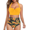 High Waist Bikini Leaf Print Swimsuit Women Push Up Swimwear Female Halter Bathing Suit Vintage Swimming Suit Women Vintage Underwire High Waist Swimsuit Two Pieces Halter Lace Up Adjustable Bikini Top by Stevvex