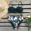 High Waist Bikini Set Women Bikini Flower Swimwear Women High Waist Bikini Halter Two Piece Bathing Suits Tummy Control Swimsuit Push Up Swimwear Vintage Halter Neck Swimsuit Female Green Bathing Suit by Stevvex