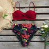 High Waist Bikini Set Women Bikini Flower Swimwear Women High Waist Bikini Halter Two Piece Bathing Suits Tummy Control Swimsuit Push Up Swimwear Vintage Halter Neck Swimsuit Female Green Bathing Suit by Stevvex