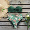High Waist Bikini Set Women Bikini Flower Swimwear Women High Waist Bikini Halter Two Piece Bathing Suits Tummy Control Swimsuit Push Up Swimwear Vintage Halter Neck Swimsuit Female Green Bathing Suit by Stevvex