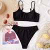 High Waist Bikini Swimsuits Women Push Up Swimwear Ribbed Bathing Suit Strap Bikinis Set Beachwear High Waist Bathing Suit Full Coverage Two Piece Swimsuit by Stevvex