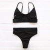 High Waist Bikinis Ribbed Swimwear Women Push Up Swimsuits Women's Scoop Neck Swimsuits High Waist Bikini Sets 2 Piece Bathing Suit Solid Strap Bathing Suit Female Set by Stevvex