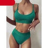 High Waist Bikinis Ribbed Swimwear Women Push Up Swimsuits Women's Scoop Neck Swimsuits High Waist Bikini Sets 2 Piece Bathing Suit Solid Strap Bathing Suit Female Set by Stevvex