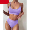 High Waist Bikinis Ribbed Swimwear Women Push Up Swimsuits Women's Scoop Neck Swimsuits High Waist Bikini Sets 2 Piece Bathing Suit Solid Strap Bathing Suit Female Set by Stevvex
