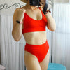 High Waist Bikinis Ribbed Swimwear Women Push Up Swimsuits Women's Scoop Neck Swimsuits High Waist Bikini Sets 2 Piece Bathing Suit Solid Strap Bathing Suit Female Set by Stevvex