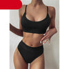 High Waist Bikinis Ribbed Swimwear Women Push Up Swimsuits Women's Scoop Neck Swimsuits High Waist Bikini Sets 2 Piece Bathing Suit Solid Strap Bathing Suit Female Set by Stevvex