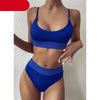 High Waist Bikinis Ribbed Swimwear Women Push Up Swimsuits Women's Scoop Neck Swimsuits High Waist Bikini Sets 2 Piece Bathing Suit Solid Strap Bathing Suit Female Set by Stevvex