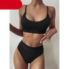 High Waist Bikinis Ribbed Swimwear Women Push Up Swimsuits Women's Scoop Neck Swimsuits High Waist Bikini Sets 2 Piece Bathing Suit Solid Strap Bathing Suit Female Set by Stevvex