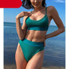 High Waist Bikinis Ribbed Swimwear Women Push Up Swimsuits Women's Scoop Neck Swimsuits High Waist Bikini Sets 2 Piece Bathing Suit Solid Strap Bathing Suit Female Set by Stevvex