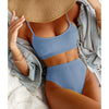High Waist Bikinis Swimwear Women Push Up Swimsuits Solid High Waist Bikini Sets Sporty Two Pieces Swimsuit Scoop Neck Bathing Suits for Women Ribbed Bathing Suits High Cut Summer Beachwear by Stevvex