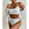 High Waist Bikinis Swimwear Women Push Up Swimsuits Solid High Waist Bikini Sets Sporty Two Pieces Swimsuit Scoop Neck Bathing Suits for Women Ribbed Bathing Suits High Cut Summer Beachwear by Stevvex