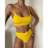 High Waist Bikinis Swimwear Women Push Up Swimsuits Solid High Waist Bikini Sets Sporty Two Pieces Swimsuit Scoop Neck Bathing Suits for Women Ribbed Bathing Suits High Cut Summer Beachwear by Stevvex