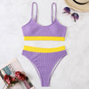 High Waist Bikinis Swimwear Women Push Up Swimsuits Solid High Waist Bikini Sets Sporty Two Pieces Swimsuit Scoop Neck Bathing Suits for Women Ribbed Bathing Suits High Cut Summer Beachwear by Stevvex