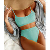 High Waist Bikinis Swimwear Women Push Up Swimsuits Solid High Waist Bikini Sets Sporty Two Pieces Swimsuit Scoop Neck Bathing Suits for Women Ribbed Bathing Suits High Cut Summer Beachwear by Stevvex