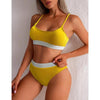 High Waist Bikinis Swimwear Women Push Up Swimsuits Solid High Waist Bikini Sets Sporty Two Pieces Swimsuit Scoop Neck Bathing Suits for Women Ribbed Bathing Suits High Cut Summer Beachwear by Stevvex